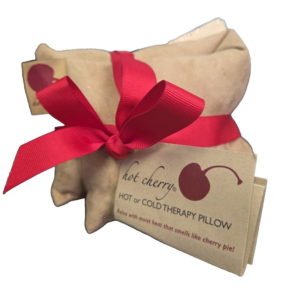 HOT CHERRY Cherry Pit-Stone Hot or Cold Therapy Pillow Tan Ultra Suede‎ NEW